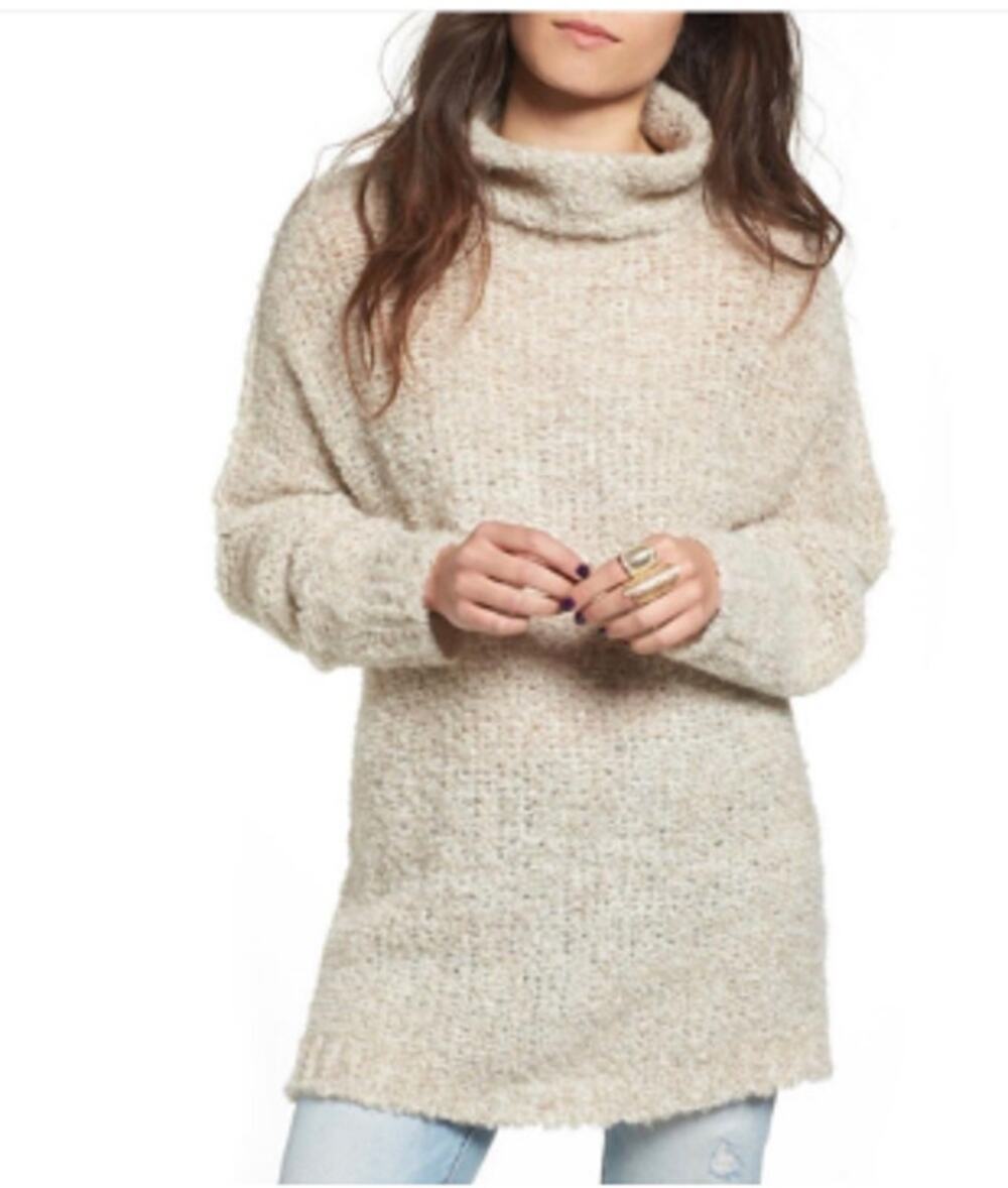 Free People She's All That Sweater Women's M Beige Alpaca Cowl Neck Boucle Cozy